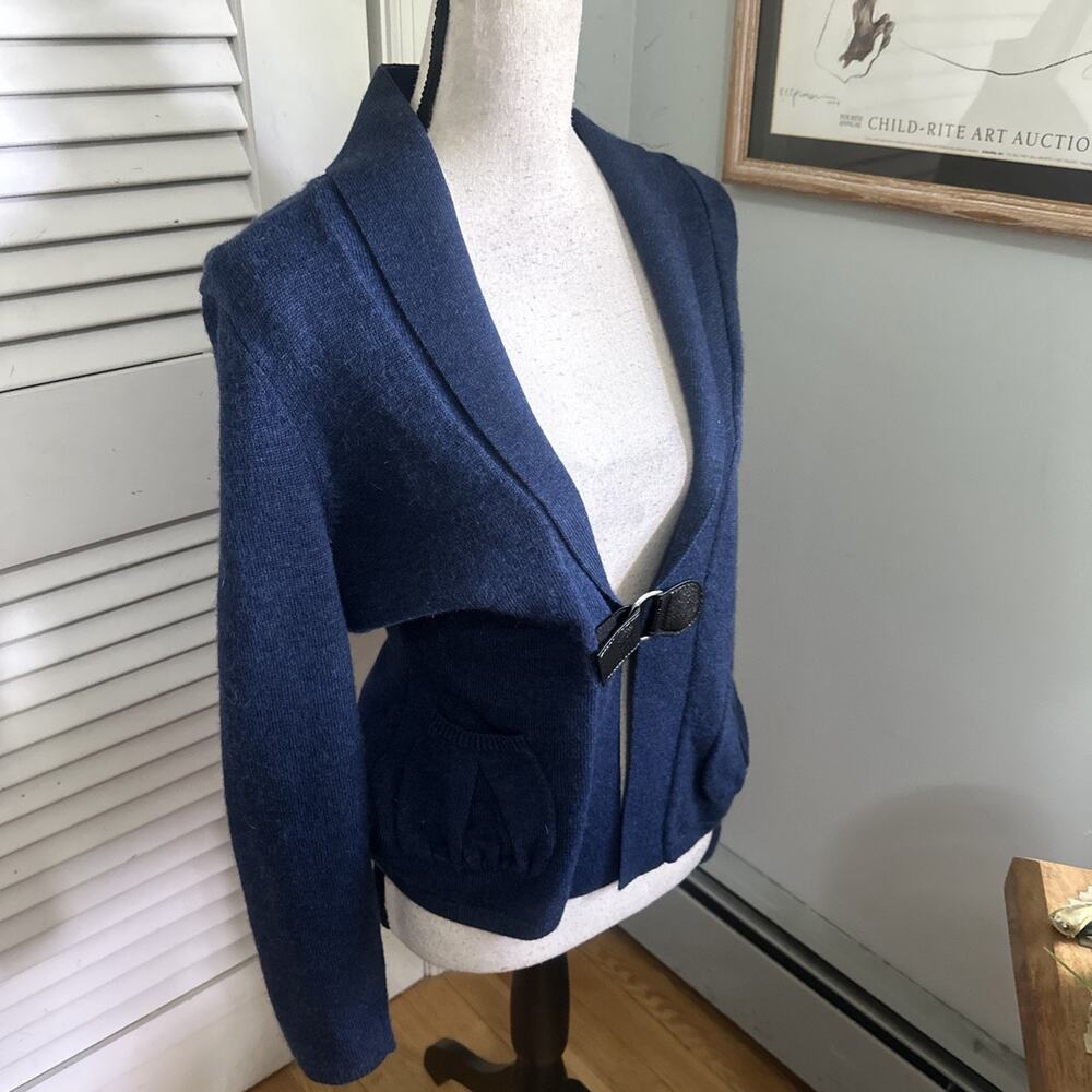 Marina Luna Sweater Womens Small Blue Merino Wool Cardigan Shawl Collar Classic - Picture 2 of 6